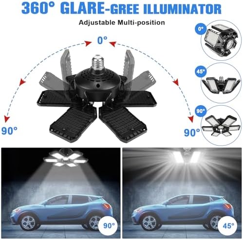 LED Garage Lights Bulb 2 Pack 180W 18000LM 6500K Led Shop Light with 6 Plus 1 Deformable Panels Basement Barn Ceiling Lights for E26/E27