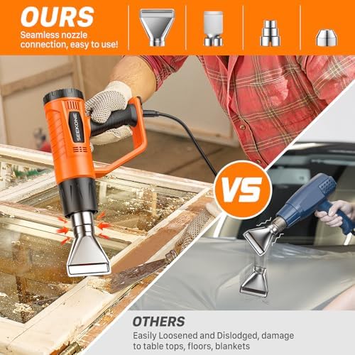 SEEKONE Heat Gun 1800W Heavy Duty Fast Heat Hot Air Gun Kit with 752℉&1112℉(400℃-600℃) Dual-Temperature Settings and 4 Nozzles with Overheat Protection for Crafts, Shrinking PVC, Stripping Paint