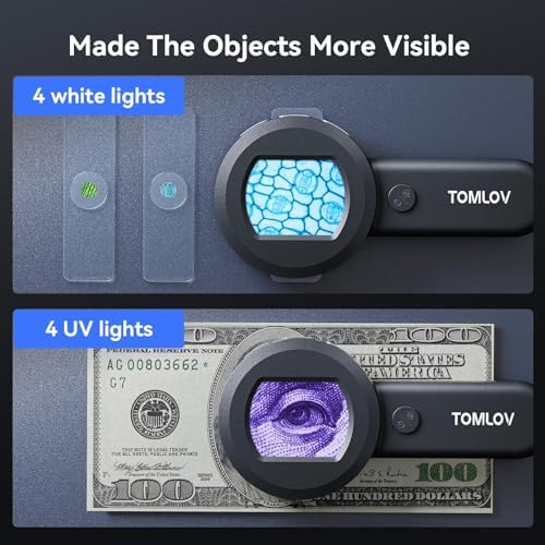 TOMLOV P10 Microscope for Adults Kids, Handheld Coin Magnifier with Light for Error Coins, Portable Trichome Magnifying Glass 100X, Collector Pocket Jewelers Loupe, Digital Microscope with 2" Screen
