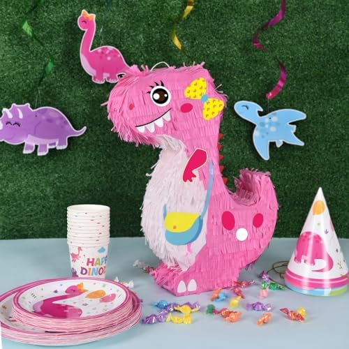 Dinosaur Pinata - Dinosaur Birthday Party Supplies for Girls Kids Dino Themed Party Pinata Bundle Set Perfect Party Game Activity Decoration