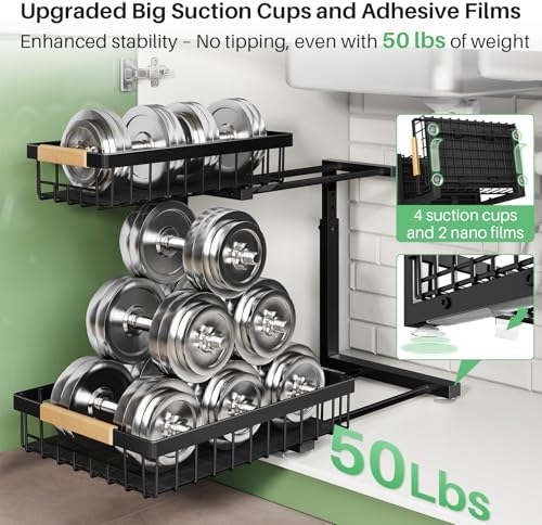Under Sink Organizer, 2 Packs 2 Tier Under Sink Organizers and Storage, Slide Out Pull Out Cabinet Organizer Shelf, Metal Sliding Drawer for Kitchen Bathroom Pantry Cabinet Closet Organization Rack