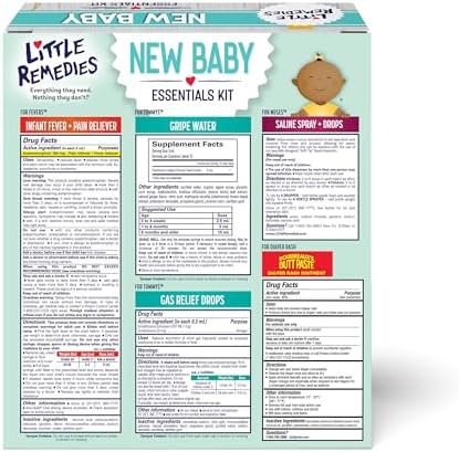 Little Remedies, New Baby Essentials Kit, 6 Newborn Essentials, Saline Nasal Spray, Gas Relief Drops, Gripe Water, Fever Reliever, & Diaper Ointment