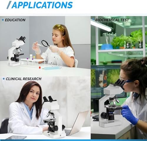 OMAX M82E Series LED Binocular Compound Lab Microscope - 40X-2000X Magnification - Microscope Kit with 100 Blank Slides & Cover Slips