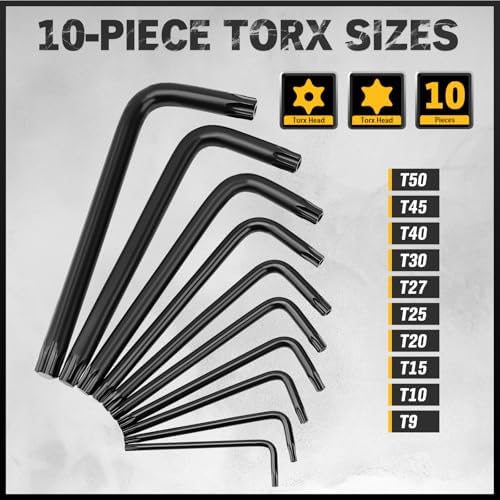 ELEAD Hex Key Allen Wrench Set: 41-Piece Hex and Torx Key Set with Torque Handle, Standard SAE(0.028"-3/8") & Metric(0.7mm-10mm) & Torx(T9-T50) in Storage Case, Heat Treated Chrome Vanadium Steel