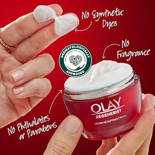 Olay Face Moisturizer, Regenerist Micro-Sculpting Cream for Women, Fragrance-Free - Hydrating, Anti-Aging, Anti-Wrinkle, Firming Skin Care - Hyaluronic Acid, Niacinamide, Amino Peptides, 1.7 Oz