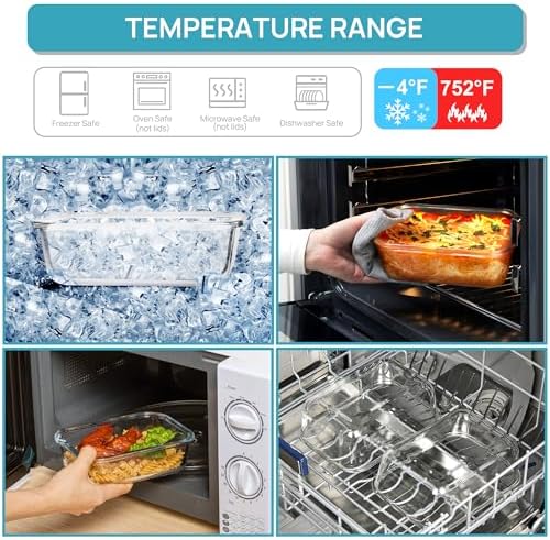 Vtopmart 2Pack 1860ml/ 63oz Large Glass Storage Containers with Lids, Meal Prep Food Container Set with Snap Airtight Lid for Baking, Microwave, Oven, Leak Proof, for Freezer, Dishwasher, Grey