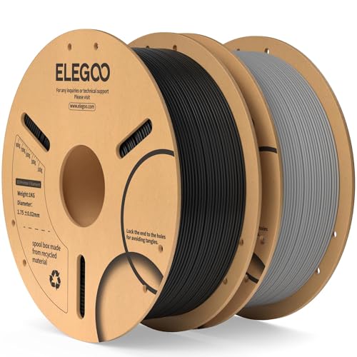 ELEGOO PLA Filament 1.75mm Black & Gray 2KG, 3D Printer Filament Dimensional Accuracy +/- 0.02mm, 2 Pack 1kg Cardboard Spool(2.2lbs) 3D Printing Filament Fits for Most FDM 3D Printers