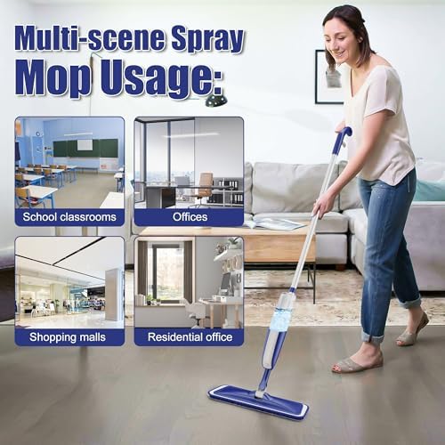Wet Dust Mops for Hardwood Floor Cleaning - MEXERRIS Microfiber Spray Mops with 4X Reusable Washable Pads 2X Bottles Wood Floor Mops with Spray Home Commercial Use for Hardwood Laminate Tiles Floors