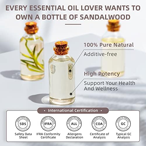 HIQILI Sandalwood Essential Oils, Long-Lasting Scent for Perfume, Diffuser, Soap Making & Candle- 16 Fl Oz