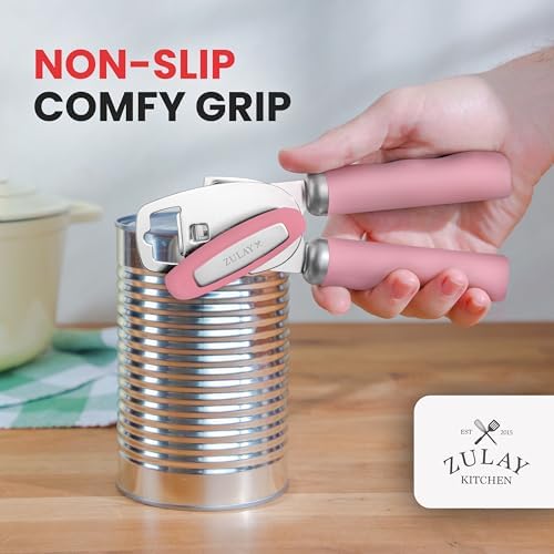 Zulay Kitchen Heavy Duty Stainless Steel Can Opener Manual with Bottle Opener - Rust Proof Manual Can Opener With Turn Knob & Soft Grip Handles