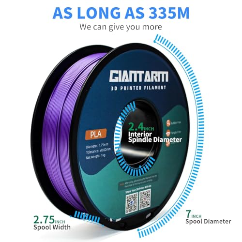 GIANTARM 3D Printer Filament, Purple Pla Filament, 1Kg(2.2lbs) Spool, 1.75mm Dimension Accuracy +/- 0.03mm, 3D Printing Filament