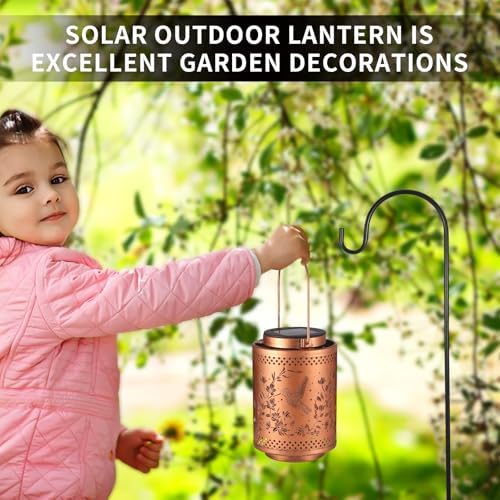 Hummingbird Solar Lanterns Garden Decor Birthday Gifts for Women Mon Grandma Metal Hanging Solar Lights Waterproof Outdoor Decoration for Outside LED Lanterns for Yard Patio Lawn Pathway Landscape
