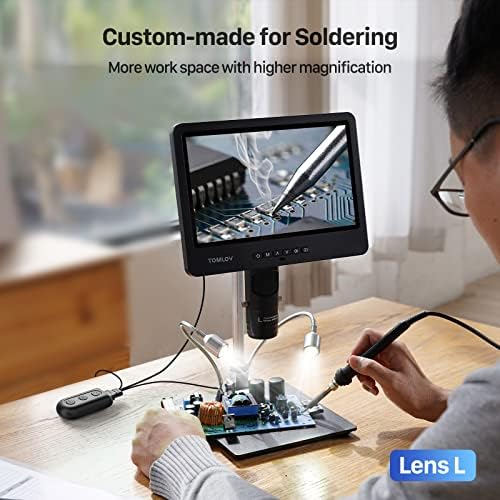 TOMLOV DM602 Pro 10.1" HDMI Digital Microscope 2000x, Pro Boom Arm Stand, LCD Soldering Microscope with 3 Lens, Adults Scope for Electronics Repair, Coin Magnifier Ring Light, PC Compatible, 64G