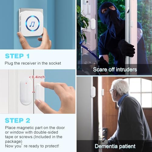 Door Chime,SanJie Wireless Door Sensor Chime When Door Opens,Door Entry Alarm Chime for Business/Home/Kids,500 FT Range,26 Chimes 5 Adjustable Volume Door Ringer Alert 2 Sensors + 1 Receivers