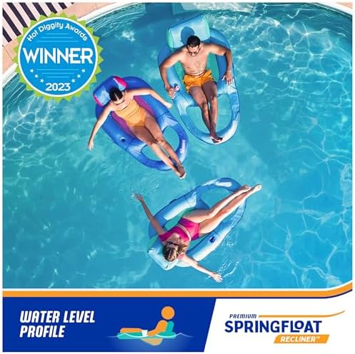 SwimWays Spring Float Premium Recliner Pool Lounger, Inflatable Pool Floats Adult with Fast Inflation for Ages 15 & Up, Sky Blue