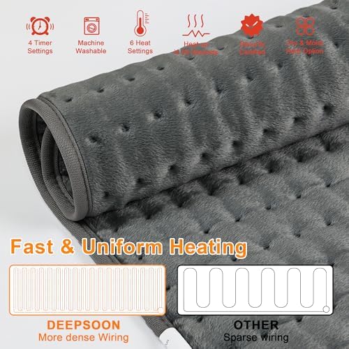 Heating Pad-Electric Heating Pads for Back,Neck,Abdomen,Moist Heated Pad for Shoulder,Knee,Hot Pad for Arms and Legs,Dry&Moist Heat & Auto Shut Off(Charcoal Gray, 12''×24')