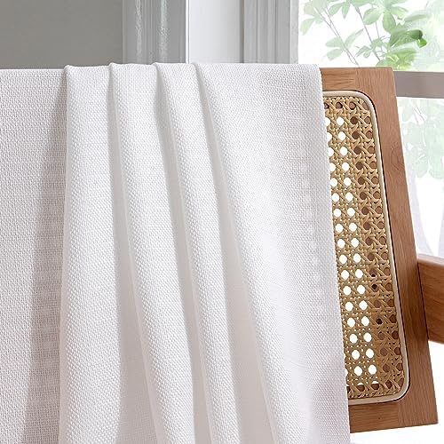 Chyhomenyc White Curtains 84 Inch Length 2 Panels Set, Faux Linen Textured Semi Light Filtering Soft Airy Farmhouse Curtain Drapes for Living Room Bedroom, Cortinas para Sala, 40Wx84L