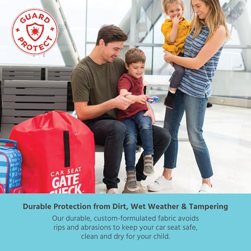 J.L. Childress Gate Check Bag for Car Seats - Travel Bag for Airplane - Includes AIRTAG Holder - Fits All Baby Car Seats, Infant Carriers & Child Booster Seats, Red