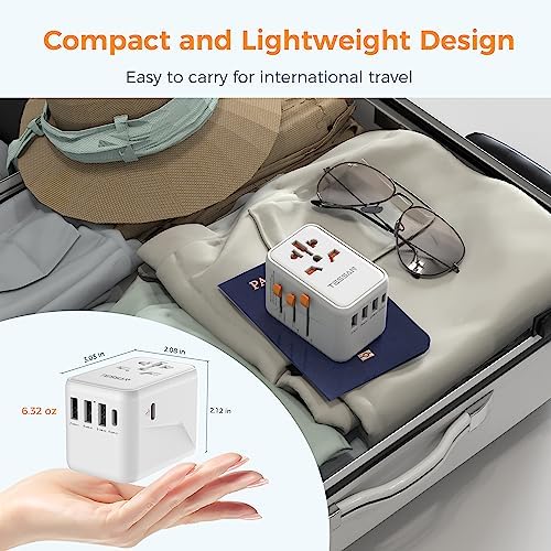 TESSAN Universal Travel Adapter, 45W International Plug Adaptor with 2 USB C 3 USB A Ports, Travel Worldwide Power Outlet for US to European EU UK AUS Ireland(Type C/G/A/I)