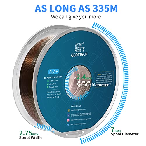 Geeetech Metal-Like Shiny Silk Bronze Rainbow 3D Printer PLA Filament,Shine Silky Metallic Printing Consumable 1.75mm,Dimensional Accuracy +/- 0.02 mm,1kg Spool (2.2lbs),Fit Most FDM Printer