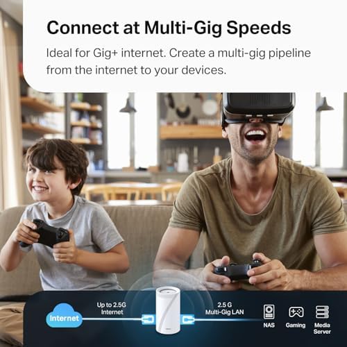 TP-Link Deco BE63 Tri-Band WiFi 7 BE10000 Whole Home Mesh System - 6-Stream 10 Gbps, 4x2.5G Ports Wired Backhaul, 4X Smart Internal Antennas, VPN, MU-MIMO, HomeShield, Free Expert Support (3-Pack)