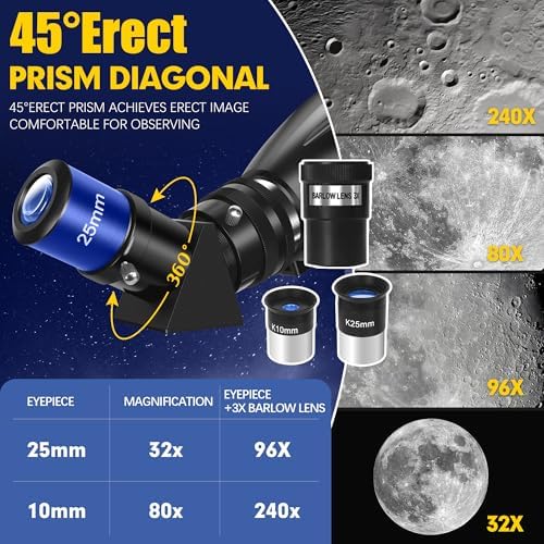 Telescope, 90mm Aperture 800mm-Telescope for Adults & Kids, Professional Refractor Telescopes for Adults High Powered, Beginner-Friendly, Phone Adapter & Stable Stainless Tripod, Portable Carry Bag