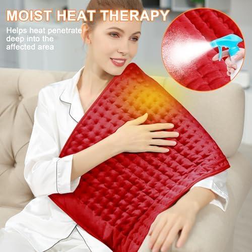 Heating Pad-Electric Heating Pads for Back,Neck,Abdomen,Moist Heated Pad for Shoulder,Knee,Hot Pad for Arms and Legs,Dry&Moist Heat & Auto Shut Off(Red, 33''×17'')