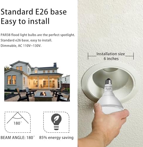 Par38 led Flood Lights Outdoor Light Bulb 2 Pack,Dimmable 5000K Daylight 1800LM,20W Replace up to 200W,Outdoor Flood Light Bulbs for Backyard,Garage,Porch,Garden