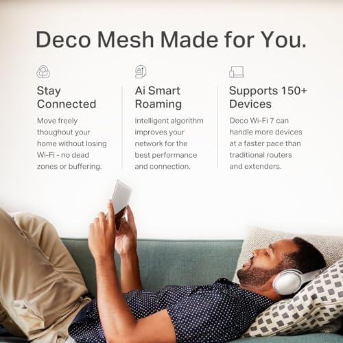 TP-Link Deco BE25 Dual-Band BE5000 WiFi 7 Mesh Wi-Fi System | 4-Stream 5 Gbps, 240 Mhz | Covers up to 6,600 Sq.Ft | 2X 2.5G Ports Wired Backhaul | VPN,MLO, AI-Roaming, HomeShield, 3-Pack