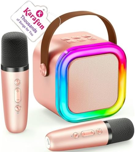 IROO Mini Karaoke Machine for Kids, 2025 TOP Toys Birthday Gifts Ideas for Girls Ages 4, 5, 6, 7, 8, 9, 10, 12+ Years Old, Portable MP3 Player with 2 Wireless Mics for Party