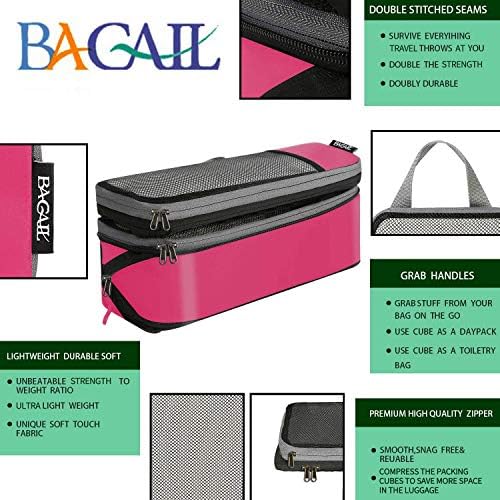 BAGAIL 4 Set/6 Set/8 Set Compression Packing Cubes Travel Accessories Expandable Packing Organizers (Half Mesh, 6-Fuchsia)
