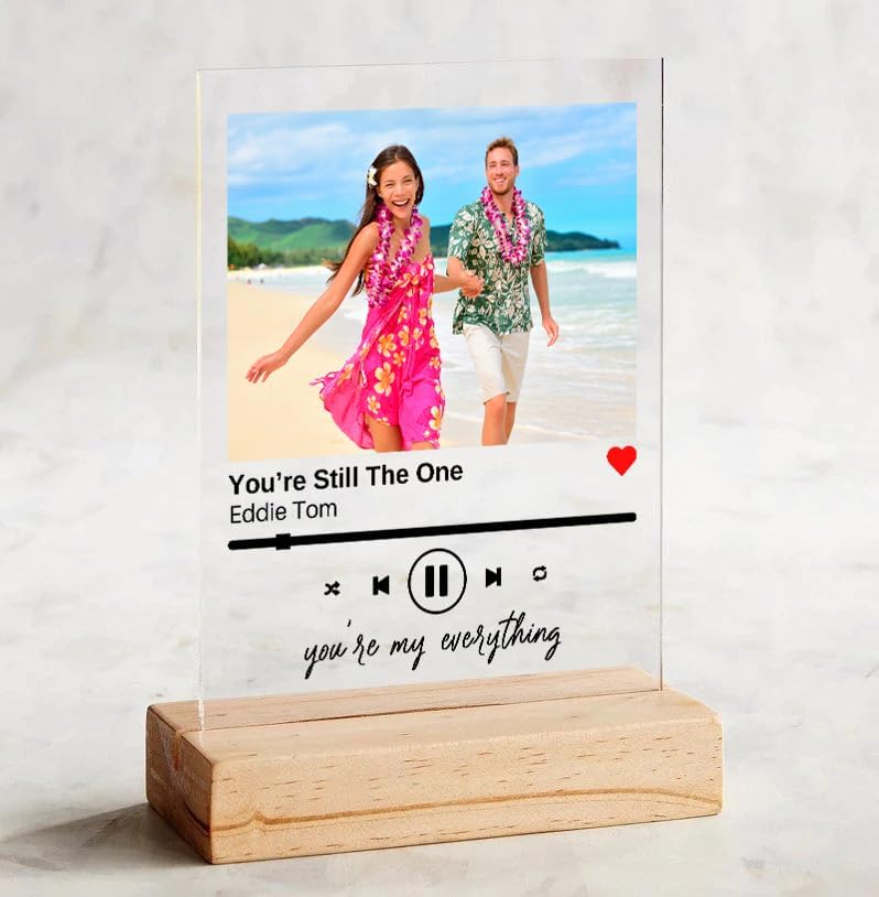 NEXT DAY SHIPPING Song Plaque with Wooden, Acrylic, Led Light Stand - Personalized Music Plaque Photo Gift Personalized Couple Gift ideas Anniversary Celebration Gift