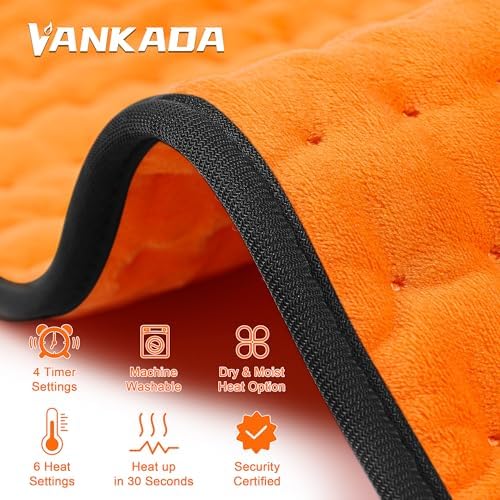 Heating Pad-Electric Heating Pads for Back,Neck,Abdomen,Moist Heated Pad for Shoulder,Knee,Hot Pad for Arms and Legs,Dry&Moist Heat & Auto Shut Off(Orange Black, 12''×24'')