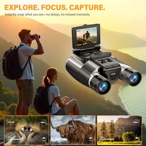 Binoculars with Camera Built in – Digital 12x32 HD Binocular Camera, Tripod Included - 48MP Photos, 2.5K Video, 8X Zoom, with 32GB Memory Card