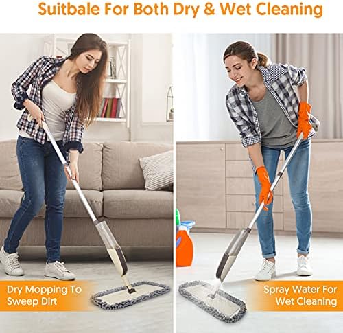 Spray Wet Mops for Hardwood Floor Cleaning - MEXERRIS Microfiber Dust Mop with Spray 3X Reusable Washable Pads Hard Wood Floor Mops Commercial Home Use for Laminate Wood Tiles Hardwood