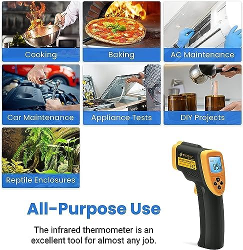 Etekcity Infrared Thermometer Temperature Gun 800, -58℉ to 1382℉ with 16:1 DTS Ratio, Digital Laser Temp IR Tool for Cooking, Pizza Oven, Griddle, Fridge, Engine, Pool, Non Contact, Yellow