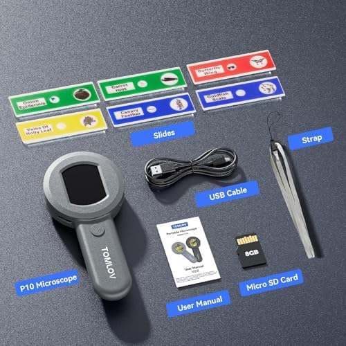 TOMLOV P10 Microscope for Adults Kids, Portable 100X Illuminated Jewelers Loupe, Handheld Coin Magnifier with Light for Collectors, Pocket Trichome Magnifying Glass, Digital Microscope with 2" Screen