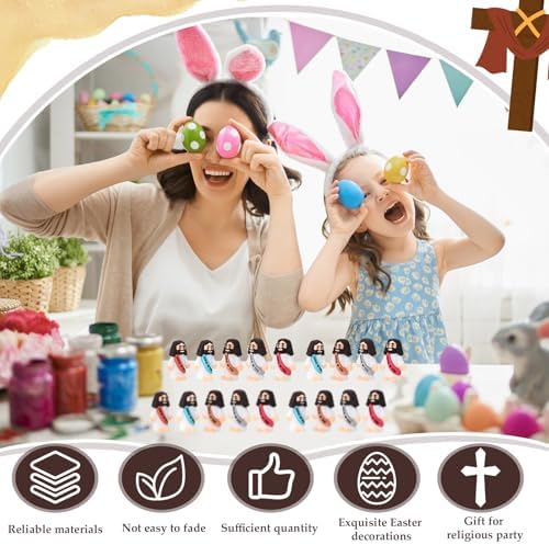 Bememo 100 Pcs Little Jesus Figures Jesus Loves You Original Design Rubber Pocket Toys Little Figures to Hide and Seek Sunday School Religious Party Share Gifts(Bohemian Color)
