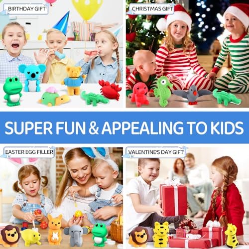 111Pcs Animal Erasers Desk Pets for Kids Animal Pencil Erasers Bulk Puzzle Eraser Toys Gifts for Classroom Prizes,Game Reward,Treasure Box,Easter Egg Fillers,Goodie Bag Stuffer,Party Favors