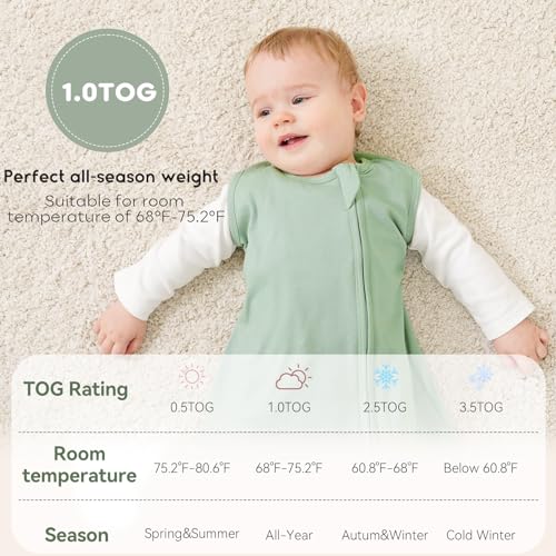 Yoofoss Baby Sleep Sack 6-12 Months TOG 1.0 Baby Wearable Blanket, 2 Pack 100% Organic Cotton Infant Toddler Sleeping Sack 2-Way Zipper Lightweight Sleep Sack