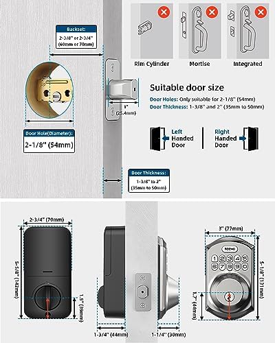 TEEHO TE001 Keyless Entry Door Lock with Keypad - Smart Deadbolt Lock for Front Door with 2 Keys - Auto Lock - Easy Installation - Satin Nickel