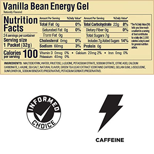 GU Energy Original Sports Nutrition Energy Gel, Vegan, Gluten-Free, Kosher, and Dairy-Free On-the-Go Energy for Any Workout, 24-Count, Vanilla Bean