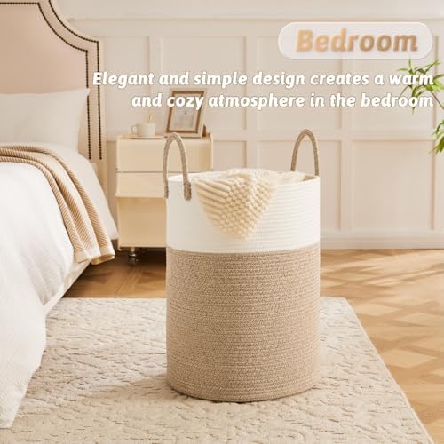 Laundry Basket,Woven Cotton Rope Laundry Hamper,60L for Decor Storage of Dirty Clothes,Toys and Blankets in Bathroom,Baby Room and Living Room