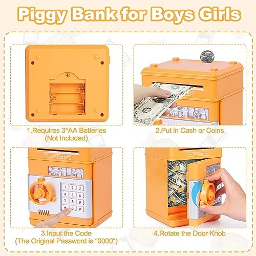 Refasy Piggy Bank Cash Coin Can ATM Bank Electronic Coin Money Bank for Kids Age 3-12, Money Savings Box Mini ATM Coin Bank Toys Gifts for 3 4 5 6 7 8 9 10 11 12 Year Old Boys Girls