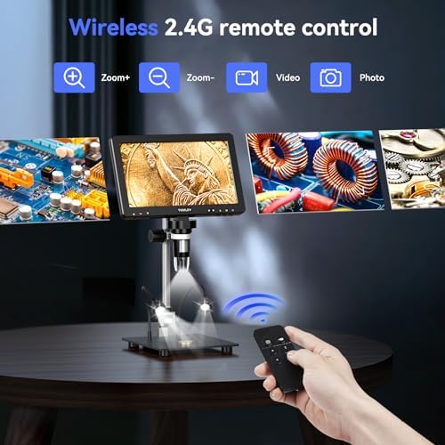 TOMLOV DM9 Max Digital Microscope: 20MP 10.1" 1500X HD IPS HDMI Coin Microscope Magnifier for Error Coins with Screen, LCD Soldering Microscopes for Adults, 10 LED Lights, PC/TV Compatible, 64GB
