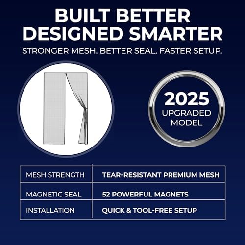 Upgraded Magnetic Screen Door - Bugs Out, Breeze in - 9min Install Auto-Sealing Heavy Duty Double Stitched Mesh, 52 Magnets, Hands Free Patio Door Net, Pet & Kid Friendly, 38 x 82 Inch, Flux Phenom