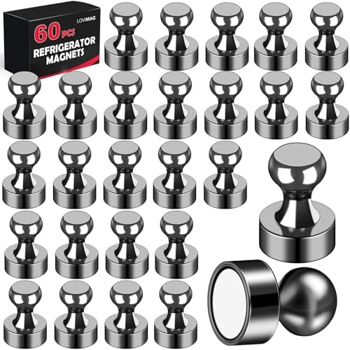 LOVIMAG 60Pcs Black Fridge Magnets - Strong Neodymium Magnets for Whiteboard, Refrigerator, Office, Classroom, Locker, Picture