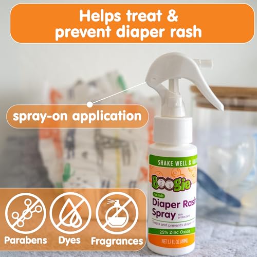 Baby Diaper Rash Cream Spray by Boogie Bottoms, No-Rub Touch Free Application for Sensitive Skin, Over 200 Sprays per Bottle, 1.7 oz, Pack of 3