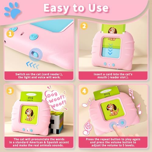 Toddler Toys Bilingual English and Spanish Talking Flash Cards for 1 2 3 4 5 6 Year Old Boys and Girls, Autism Sensory Toys for Autistic Children, Learning Educational Speech 250 Sight Words