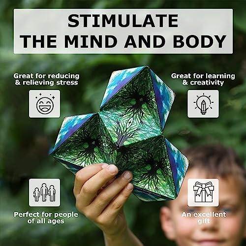 Shashibo Shape Shifting Box - STEM Magnetic Fidget Cube That Transforms Into Over 70 Shapes, Download Fun in Motion Toys Mobile App (Mystic Ocean)